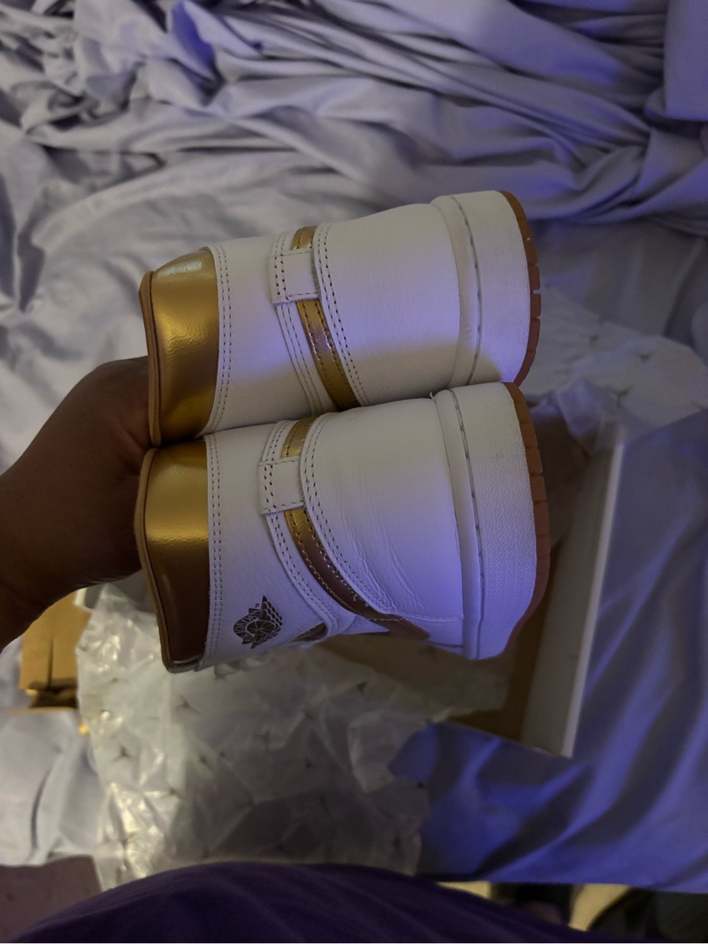 Nike White and Gold High-Top Sneakers